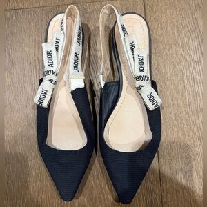 Authentic Dior J'Adior Slingback Flats - Black Technical Fabric